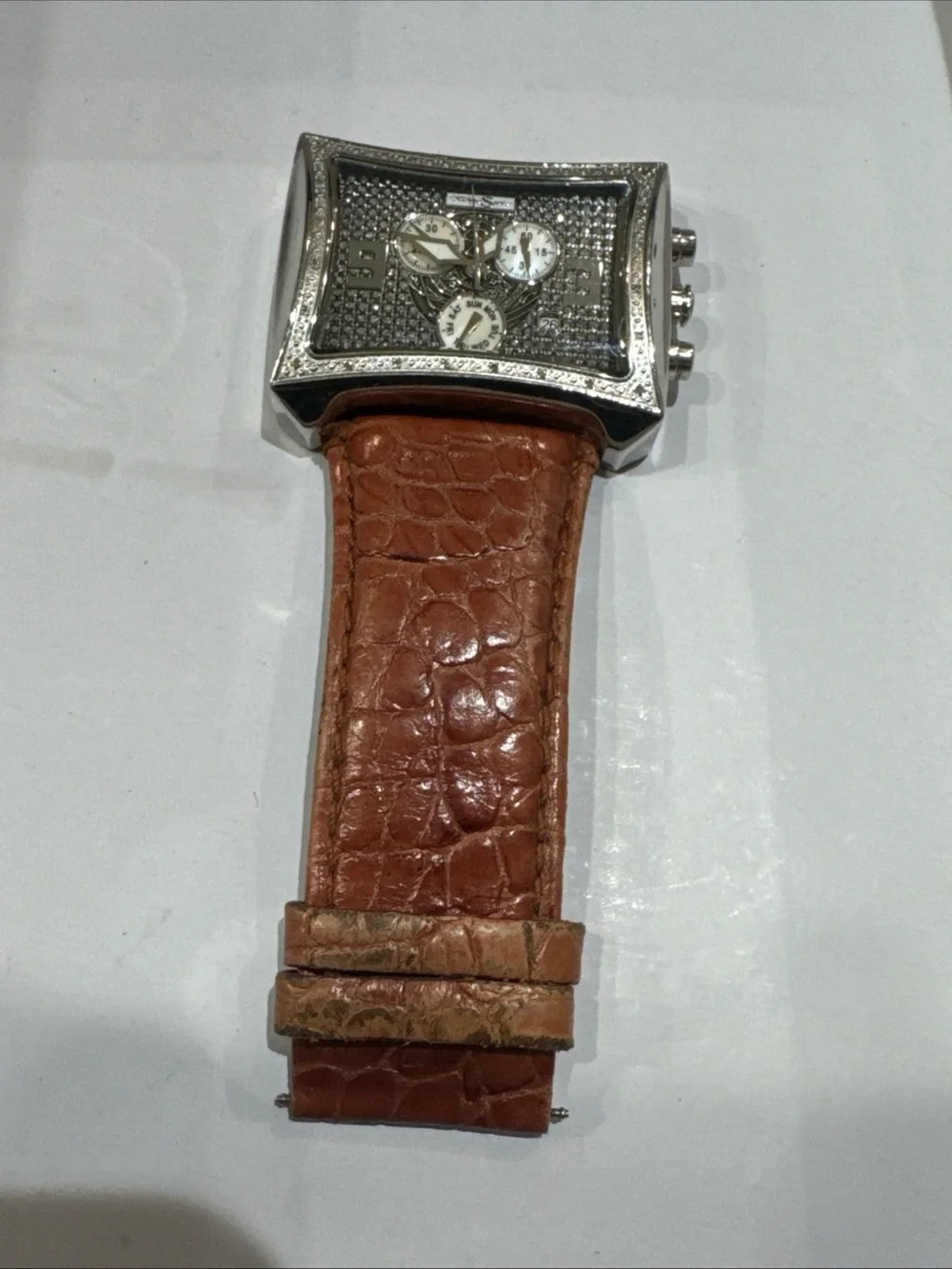 Techno Swiss Diamond Watch Men’s Square Stainless Steel Brown Band Parts Repair